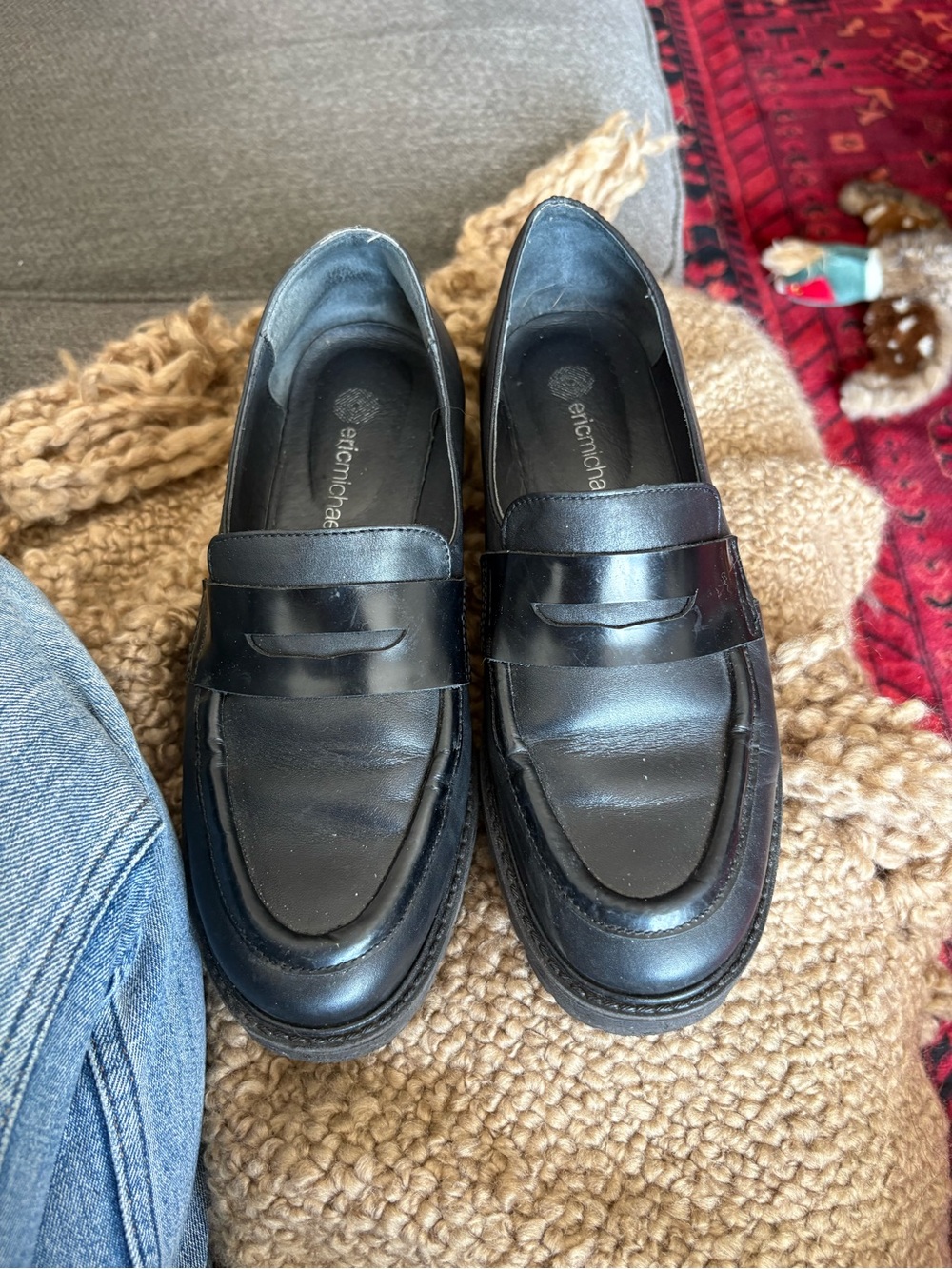 Eric Michael Black Leather Loafers - 37